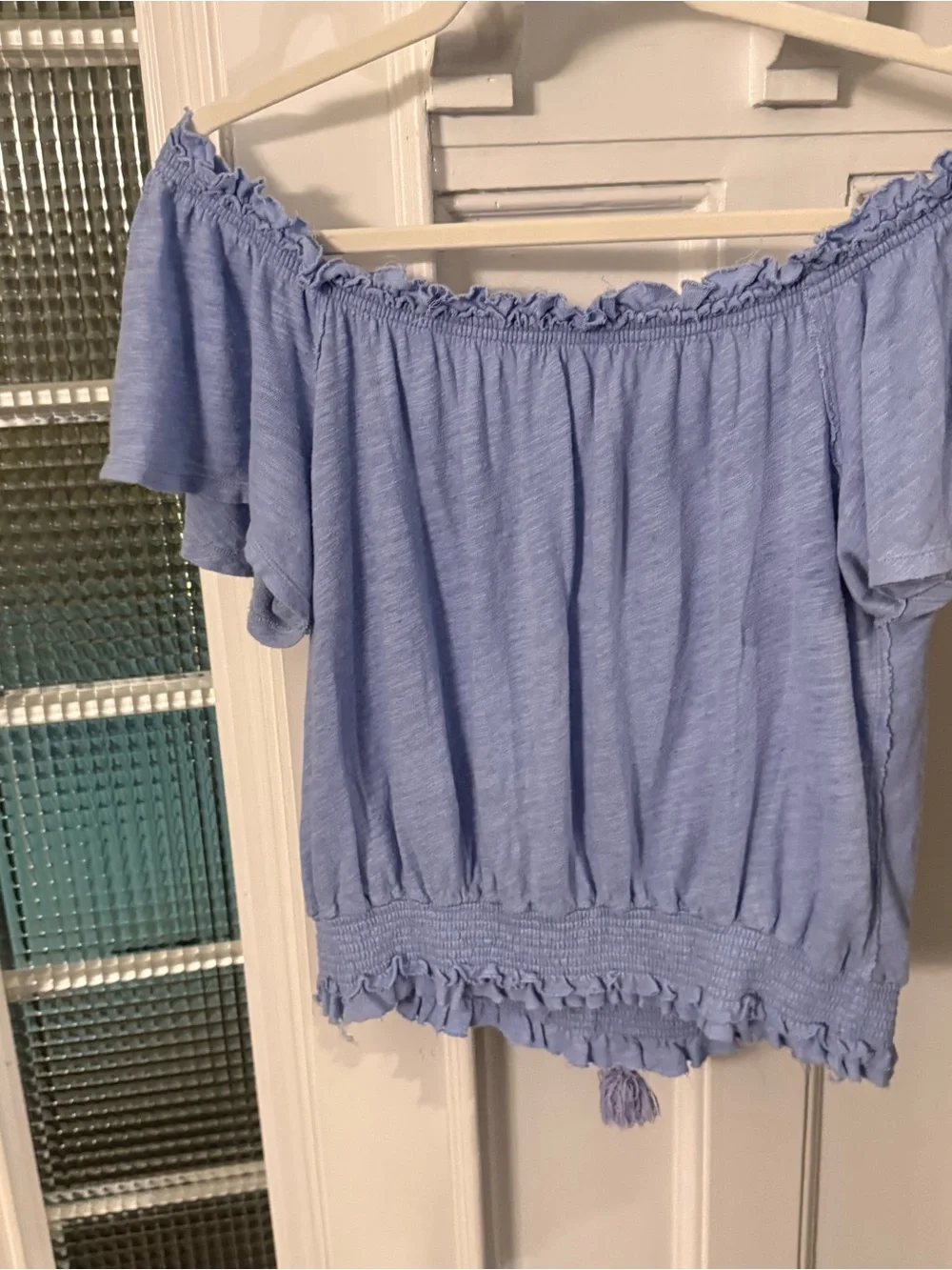 Free People Off The Shoulder Peasant Ruffle Elastic Waist Blouse / TopSize M EUC